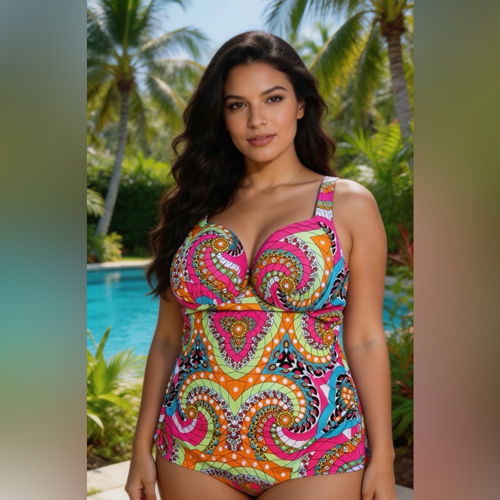NWT Lane Bryant Swim Top Cacique Tankini 44DDD Underwire Molded Cup Adjust Strap